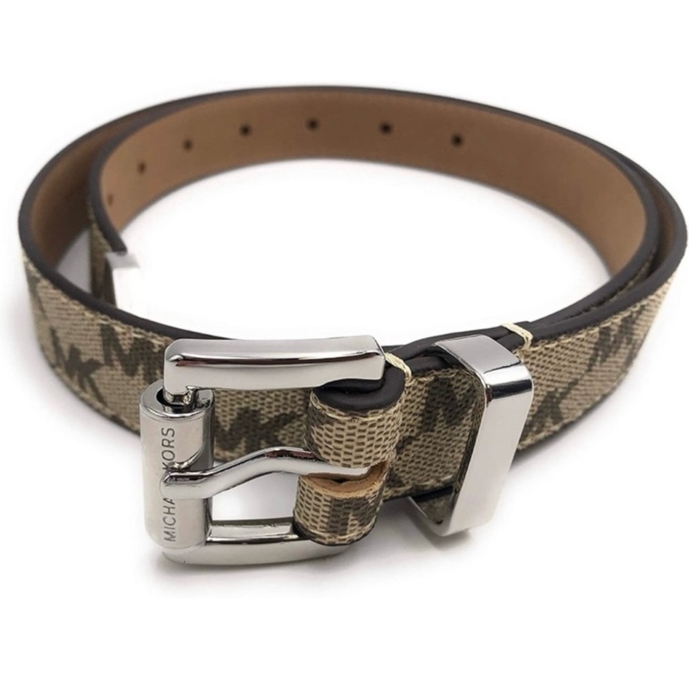 MICHAEL Michael Kors Silver-tone square buckle MK logo Belt. Sz Large or Xlarge